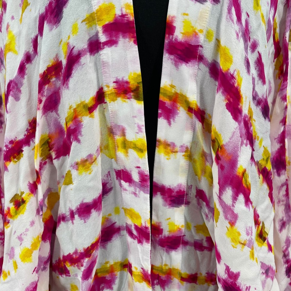 Anthropologie Tie Dye Kimono Wrap Pink Yellow One Size Open‎ Front Coverup